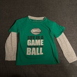 Green/Gray Nike Life is a Game Football Long Sleeve Shirt
Size 4
